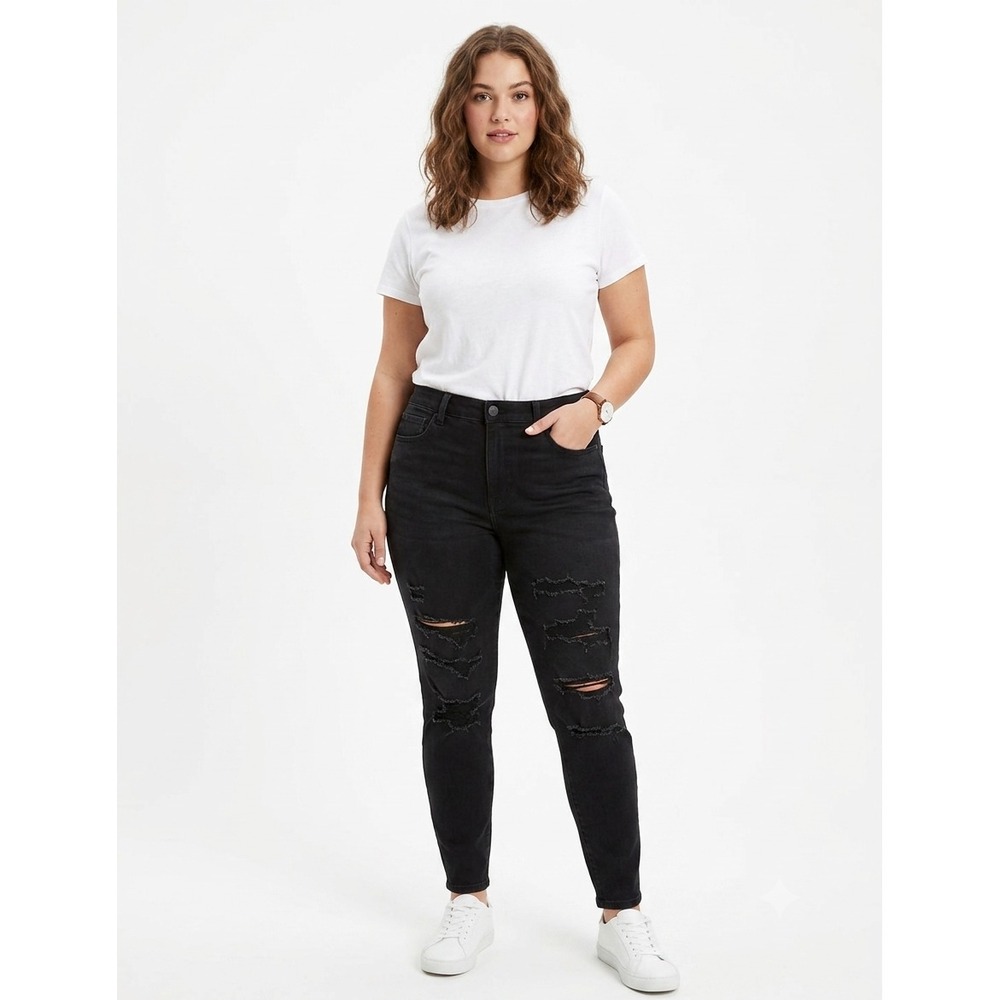 NWT American Eagle Skinny Jeans Womens 16S Black Next Level Stretch Distressed